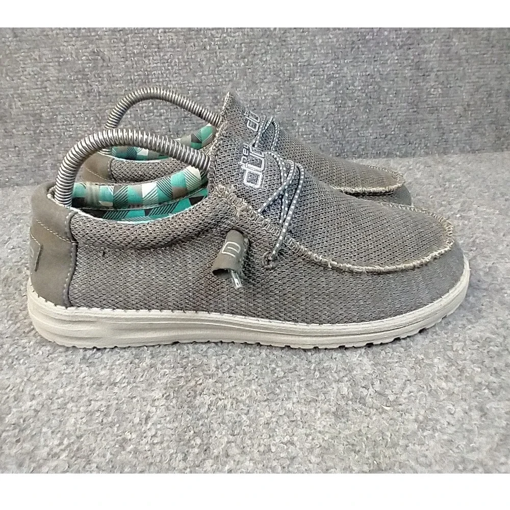 Hey Dude Wally Sox Men Size 7 Charcoal Grey Knit Plaid Lined Loafers 110354000